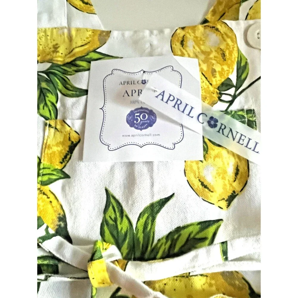 April Cornell Lemons Lemon Apron French Country 100% Cotton Yellow White